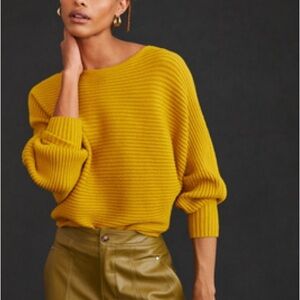 Anthropologie Mustard Yellow Crew Neck Sweater